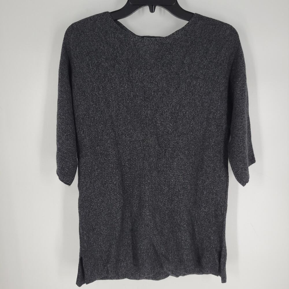 Eileen Fisher Black Grey Crewneck Half Sleeve Knit Sweater S